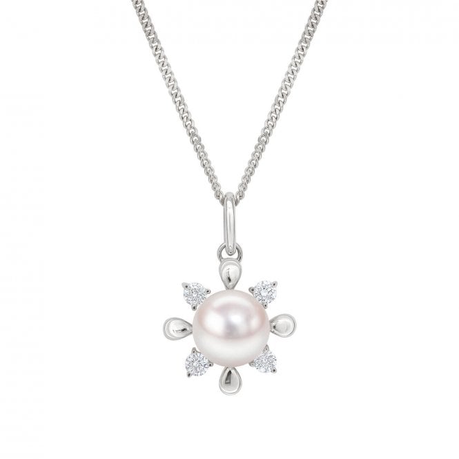 Aminoff London 18ct WG Akoya Pearl & Diamond Halo Pendant