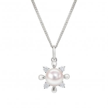 18ct WG Akoya Pearl & Diamond Halo Pendant