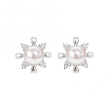 18ct WG Akoya Pearl & Diamond Halo Studs