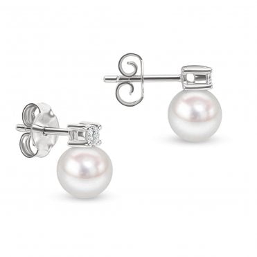18ct WG Akoya Pearl & Diamond Studs