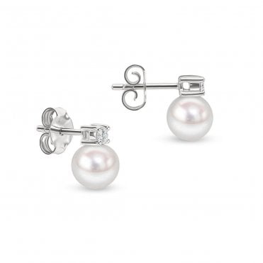 18ct WG Akoya Pearl & Diamond Studs