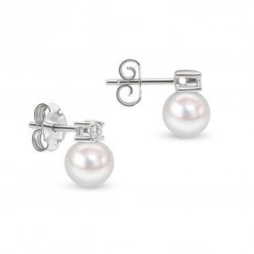 18ct WG Akoya Pearl & Diamond Studs
