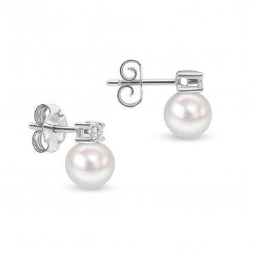 18ct WG Akoya Pearl & Diamond Studs