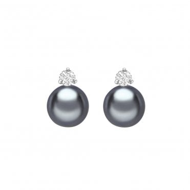 18ct WG Tahitian Pearl & Diamond Studs