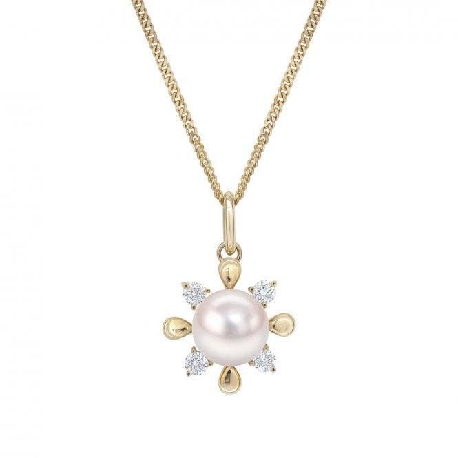 Aminoff London 18ct YG Akoya Pearl & Diamond Halo Pendant