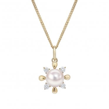 18ct YG Akoya Pearl & Diamond Halo Pendant