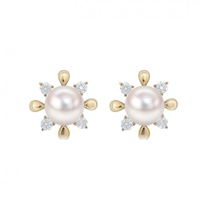 Aminoff London 18ct YG Akoya Pearl & Diamond Halo Studs