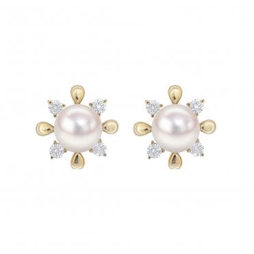 18ct YG Akoya Pearl & Diamond Halo Studs