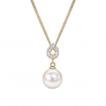 18ct YG Akoya Pearl & Diamond Pendant