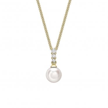 18ct YG Akoya Pearl & Diamond Pendant