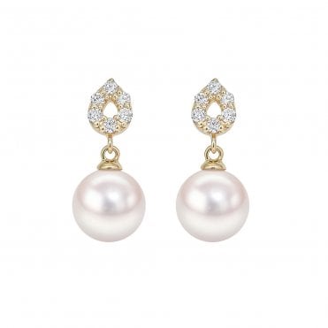 18ct YG Akoya Pearl & Diamond Studs