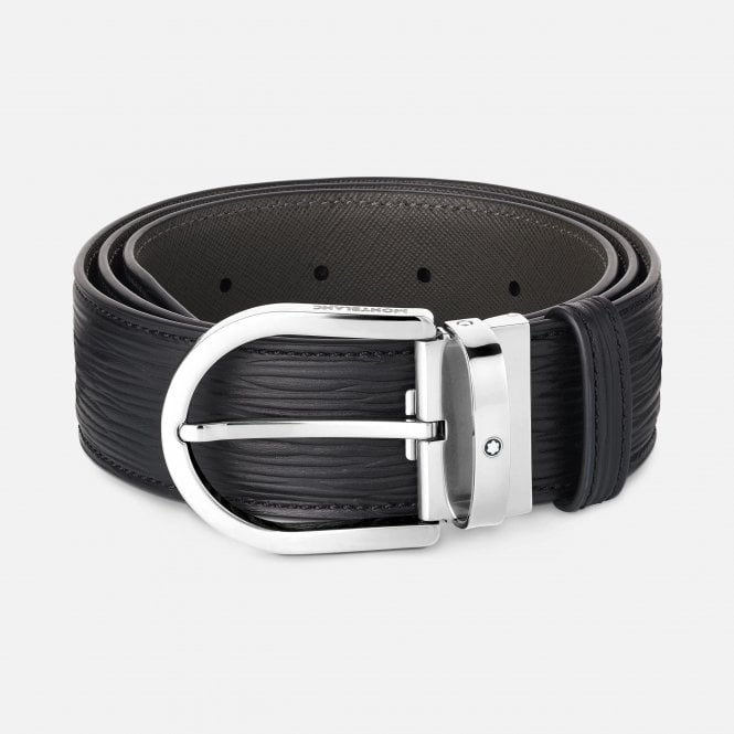 MONTBLANC Horseshoe Buckle Printed Black 40 mm Leather Belt