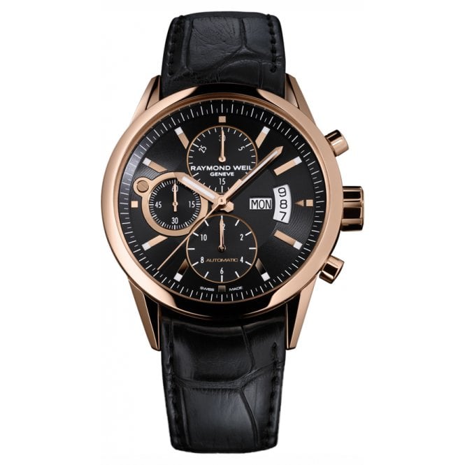 RAYMOND WEIL Freelancer Chronograph Mens Watch Automatic 18kt Rose Gold 42mm
