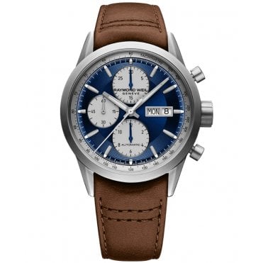 Freelancer Mens Automatic Chronograph Brown Leather Watch 42mm