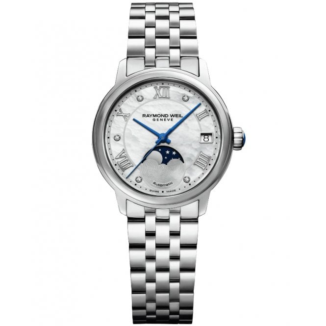 RAYMOND WEIL Maestro Ladies Automatic Moon phase Mother-of-Pearl Diamond Watch 34mm