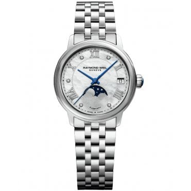 Maestro Ladies Automatic Moon phase Mother-of-Pearl Diamond Watch 34mm