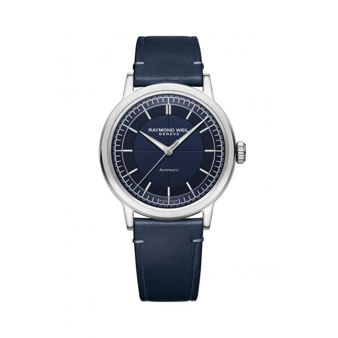 RAYMOND WEIL Millesime Men's Automatic Blue Leather Strap Watch 39 mm
