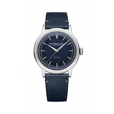 Millesime Men's Automatic Blue Leather Strap Watch 39 mm