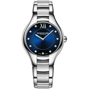 Noemia blue dial and diamond quartz watch for women 32 mm