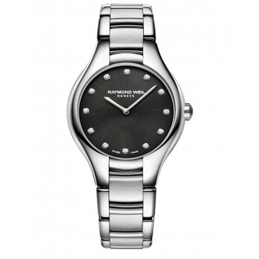 Noemia Ladies Diamond Dial Black Quartz Watch 32 mm