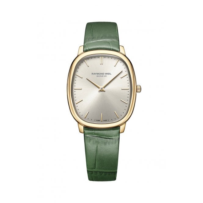 RAYMOND WEIL Toccata Heritage Old Silver Dial Green Leather Strap Quartz Watch 31 x 36 mm